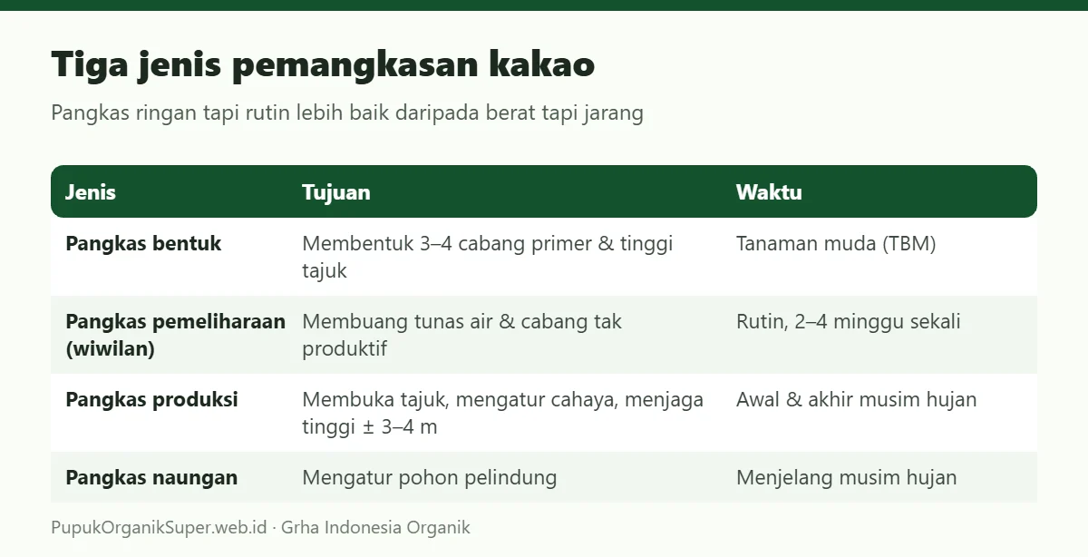 Tiga jenis pemangkasan kakao